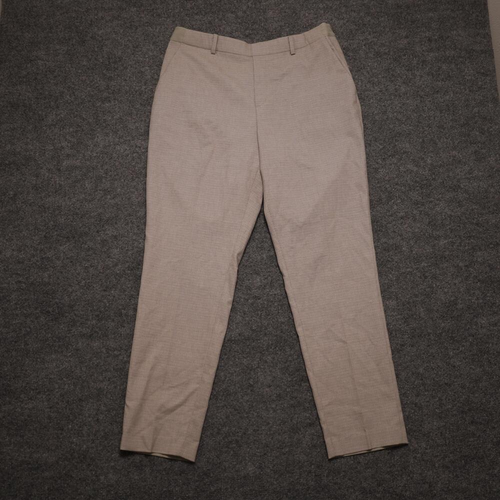 Uniqlo Dress Pants Mens 31x29 Beige Check Slim Fit Stretch Elastic Waist Office